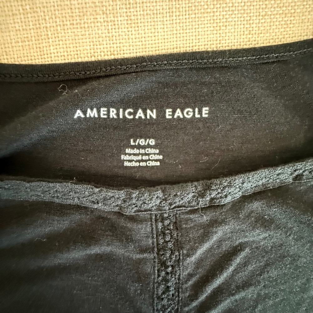 American Eagle Black Babydoll Cami Top Crochet Trim Spaghetti Strap Large - Picture 2 of 8